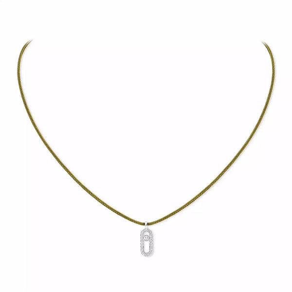 Messika Paris 18ct White Gold Diamond Messika Cares Necklace On A Khaki Cord - Berry's Jewellers