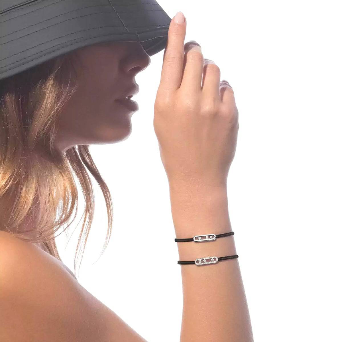 Messika Paris 18ct White Gold Diamond Set Messika Cares Black Cord Bracelet - Berry's Jewellers