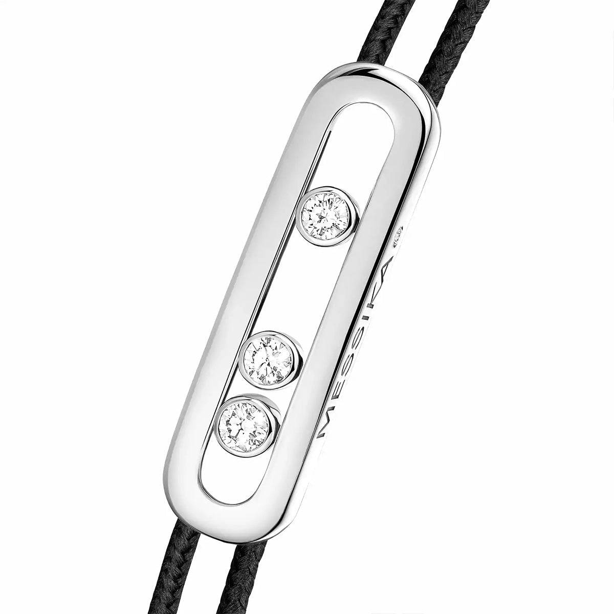 Messika Paris 18ct White Gold Diamond Set Messika Cares Black Cord Bracelet - Berry's Jewellers