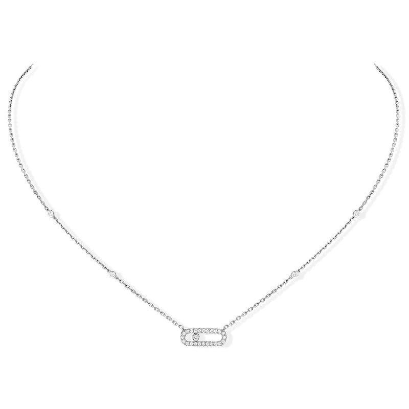 Messika Paris 18ct White Gold Move Uno Single Diamond And Pave Set Diamond Necklace - Berry's Jewellers