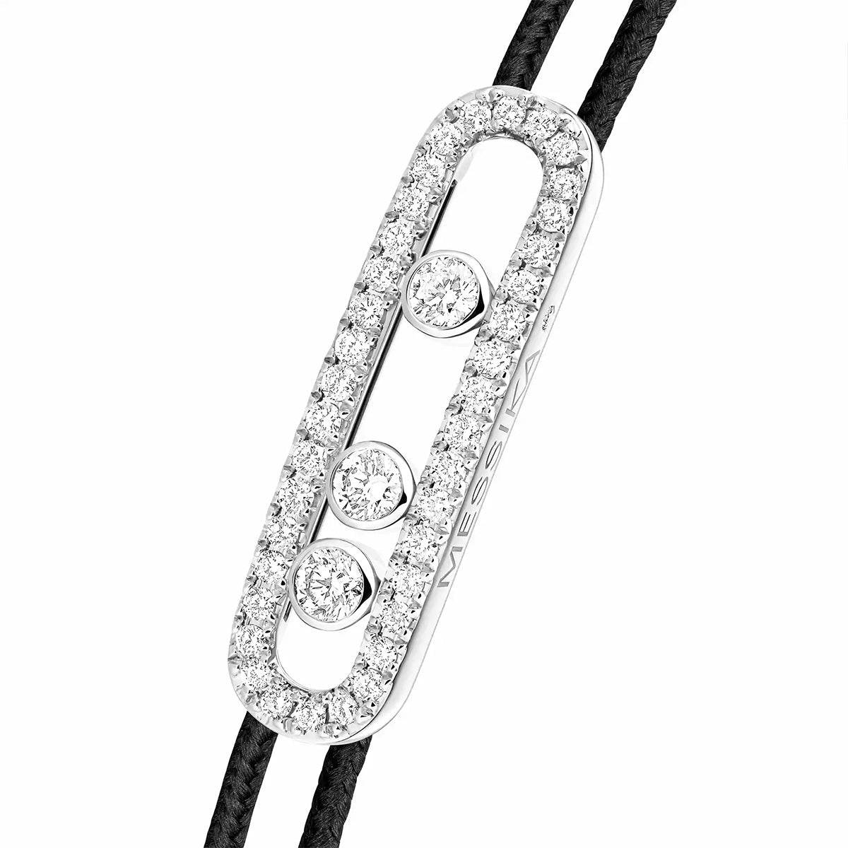 Messika Paris 18ct White Gold Pave Diamond Set Messika Cares Black Cord Bracelet - Berry's Jewellers