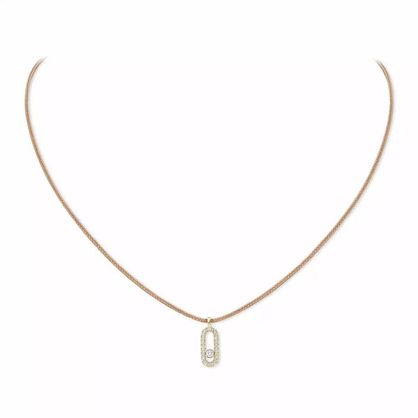 Messika Paris 18ct Yellow Gold Diamond Messika Cares Necklace On A Beige Cord - Berry's Jewellers