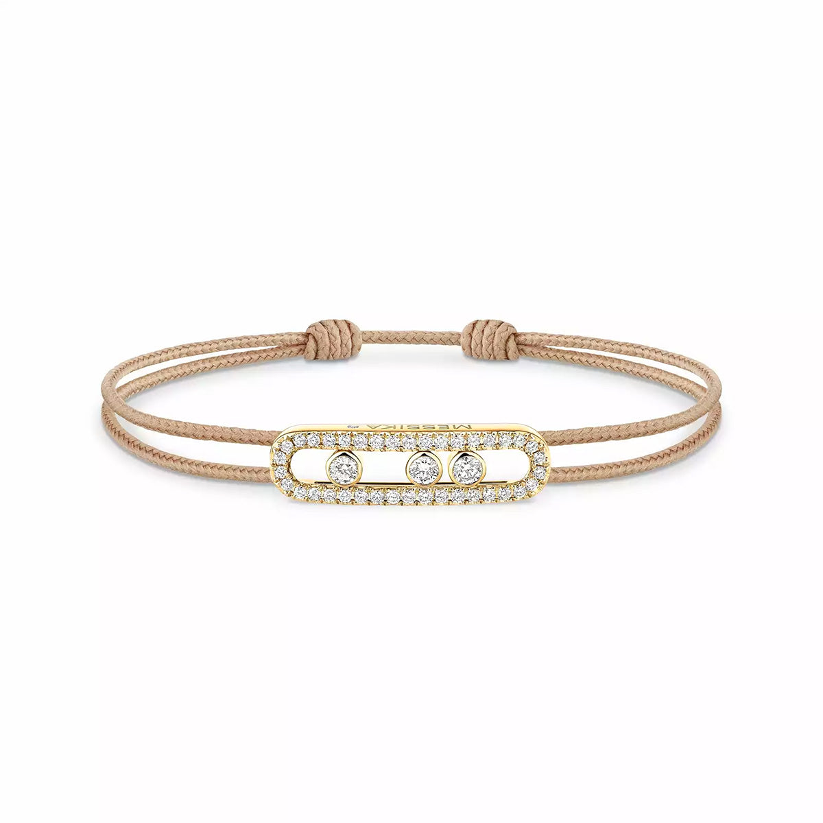 Messika Paris 18ct Yellow Gold Pave Diamond Set Messika Cares Beige Cord Bracelet - Berry's Jewellers