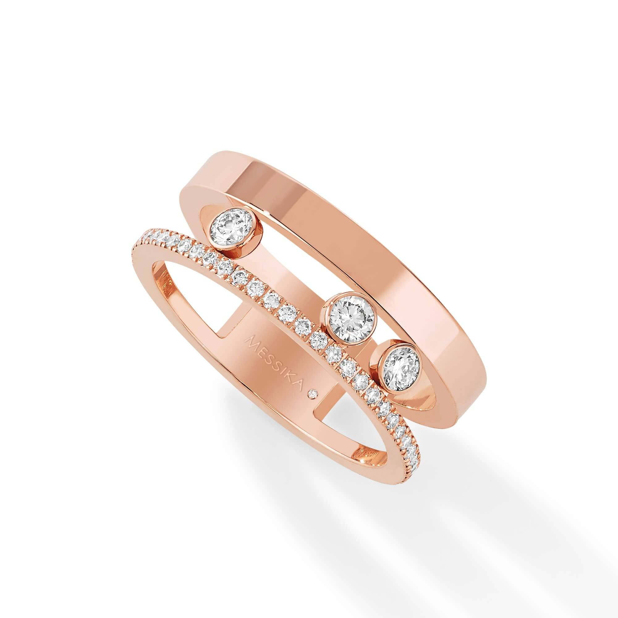 Messika Paris Move Romane 18ct Pink Gold Diamond Set Ring With 3 x Moving Diamonds - Berry's Jewellers
