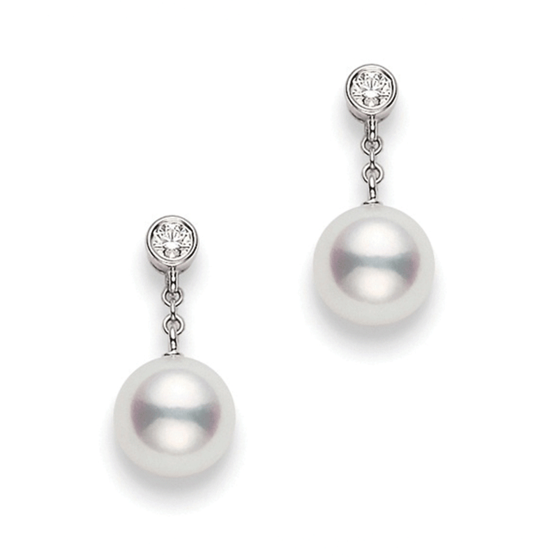 Mikimoto 18ct White Gold Akoya Pearl Diamond Drop Earrings