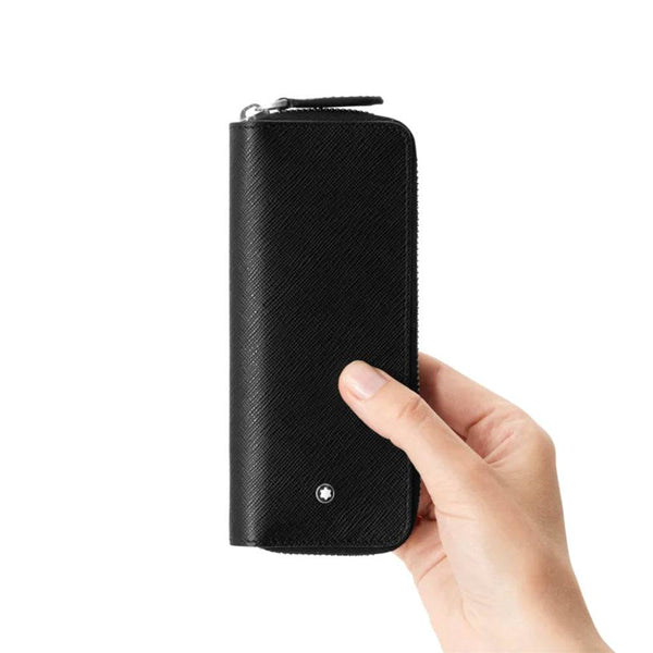 Montblanc Sartorial Two Zip Black Leather Pen Pouch - Berry's Jewellers