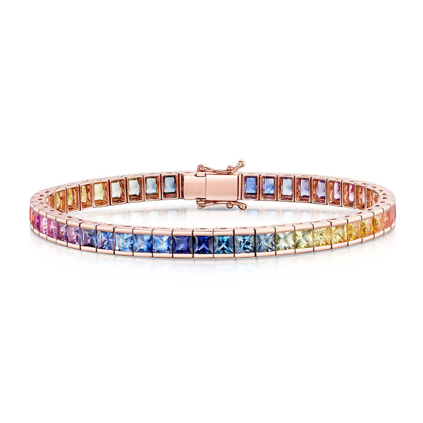 Berry's 18ct Rose Gold Rainbow Sapphire Tennis Bracelet - Berry's Jewellers