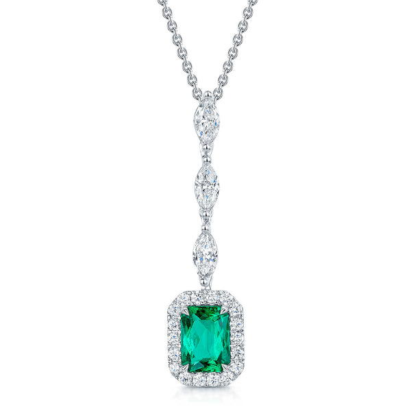 Berry's 18ct White Gold Emerald And Diamond Halo Pendant - Berry's Jewellers