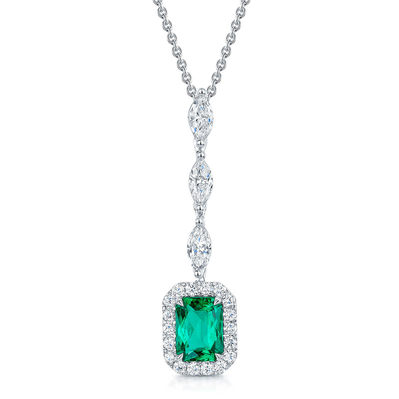 Berry's 18ct White Gold Emerald And Diamond Halo Pendant - Berry's Jewellers
