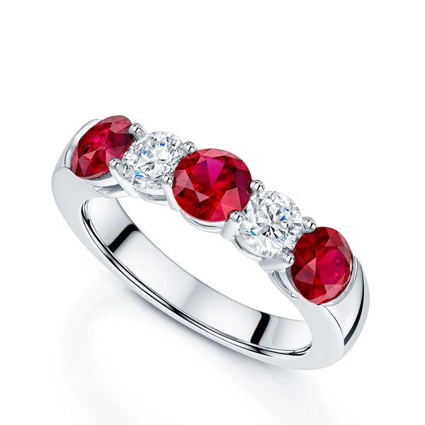 Berry's 18ct White Gold Ruby And Diamond Five Stone Eternity Ring - Berry's Jewellers