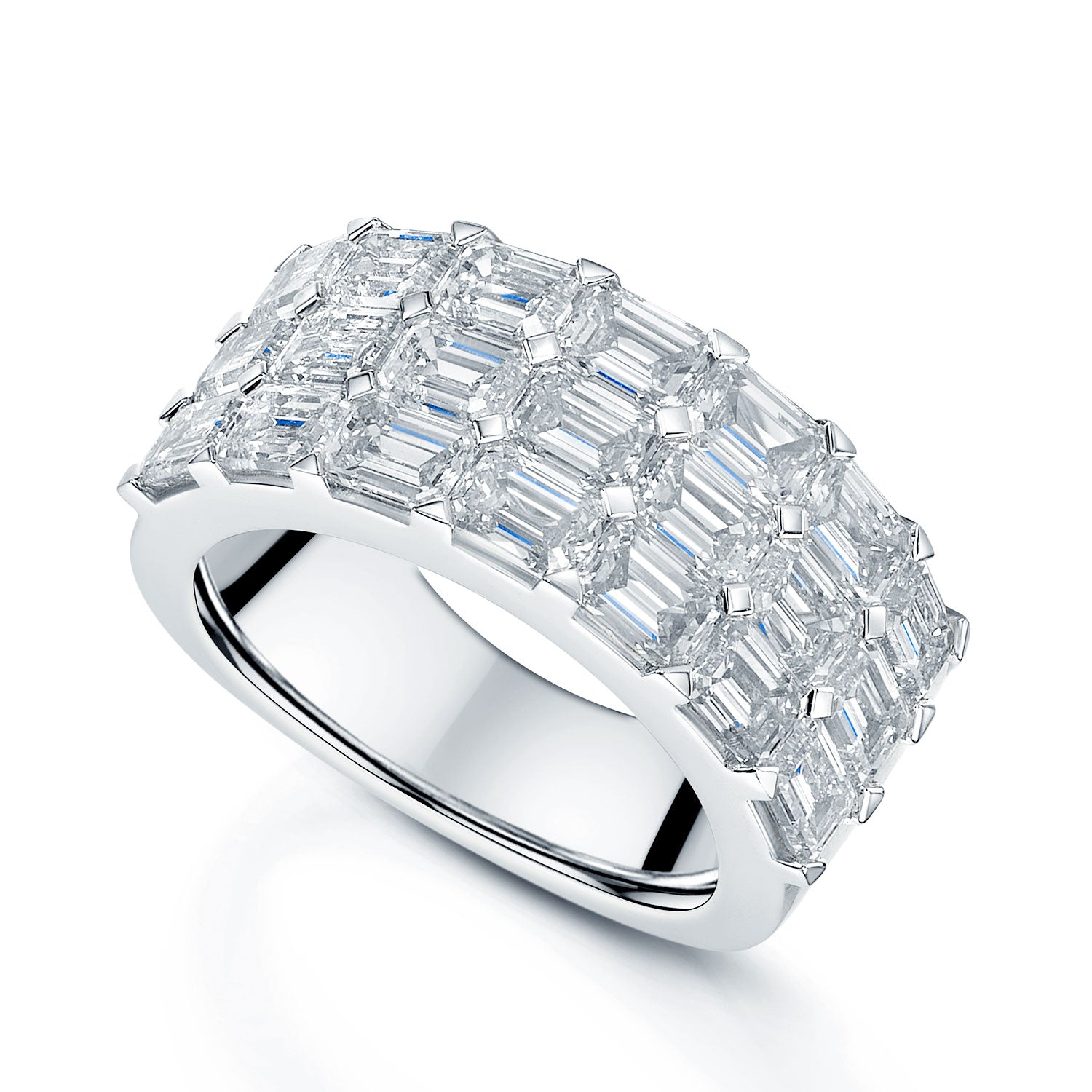 Berry's Platinum Emerald Cut Diamond Four Row Dress Ring - Berry's Jewellers