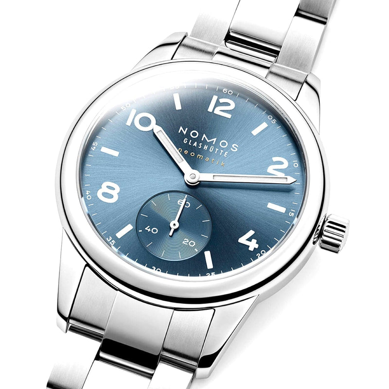NOMOS Glashütte Club Sport Neomatik 37mm Polar Blue Dial Bracelet Watch - Berry's Jewellers