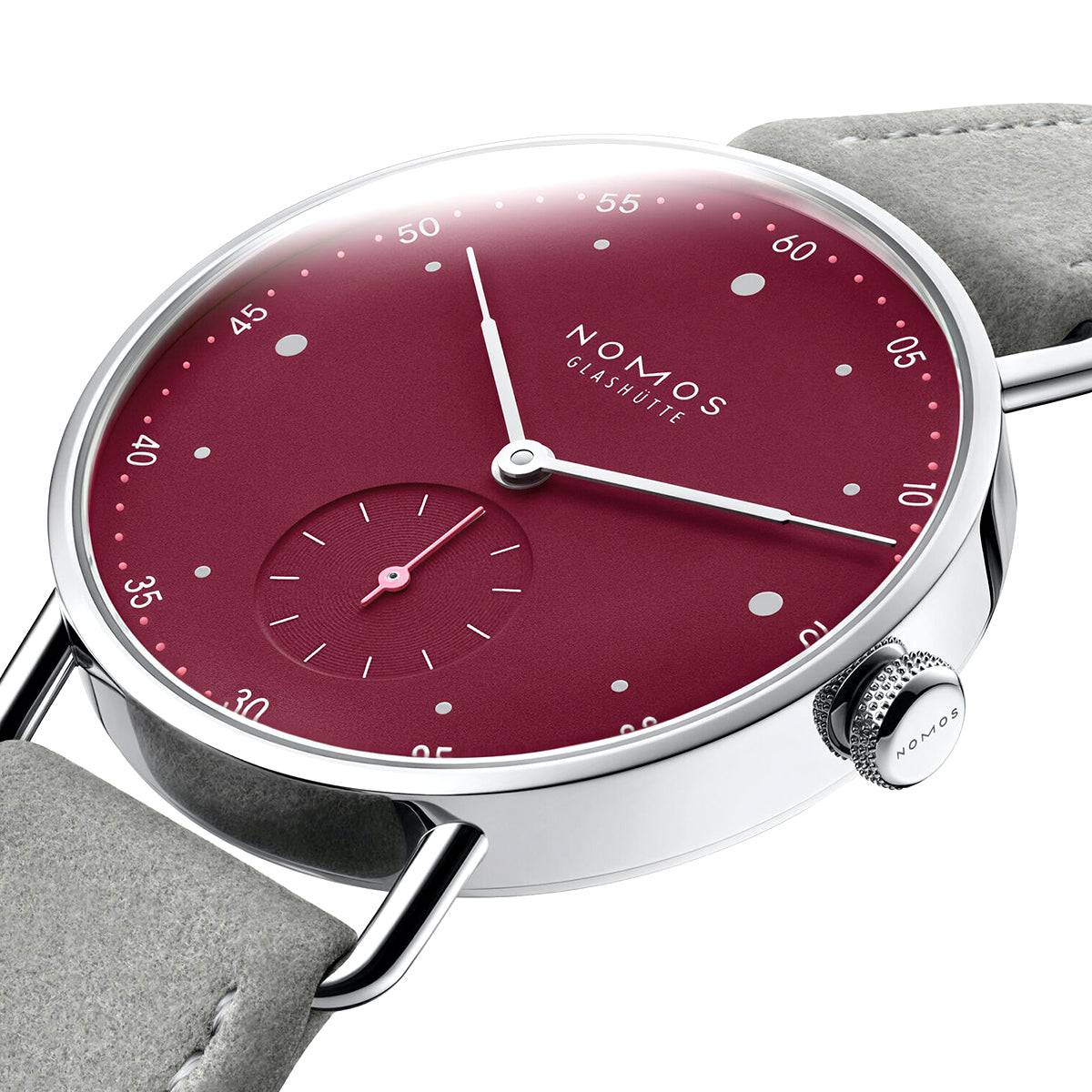 NOMOS Glashütte Metro 33mm Muted Red Dial Ladies Strap Watch - Berry's Jewellers