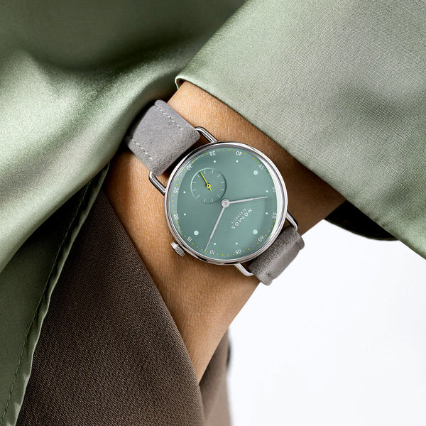 NOMOS Glashütte Metro 33mm Sage Green Dial Ladies Strap Watch - Berry's Jewellers
