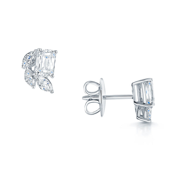Berry's 18ct White Gold Emerald Cut And Marquise Diamond Stud Earrings - Berry's Jewellers