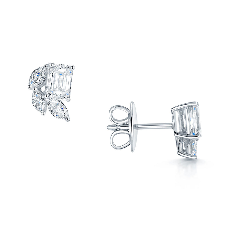 Berry's 18ct White Gold Emerald Cut And Marquise Diamond Stud Earrings - Berry's Jewellers