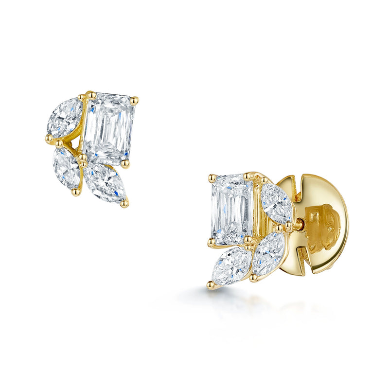 Berry's 18ct Yellow Gold Emerald Cut And Marquise Diamond Stud Earrings - Berry's Jewellers