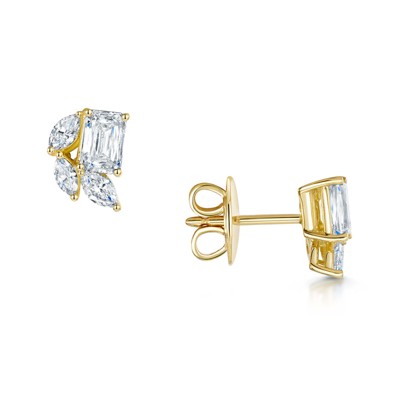 Berry's 18ct Yellow Gold Emerald Cut And Marquise Diamond Stud Earrings - Berry's Jewellers