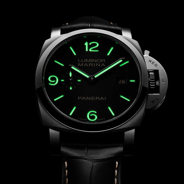 Panerai Luminor Marina Steel Black Dial 44mm Automatic Black Strap Watch - Berry's Jewellers