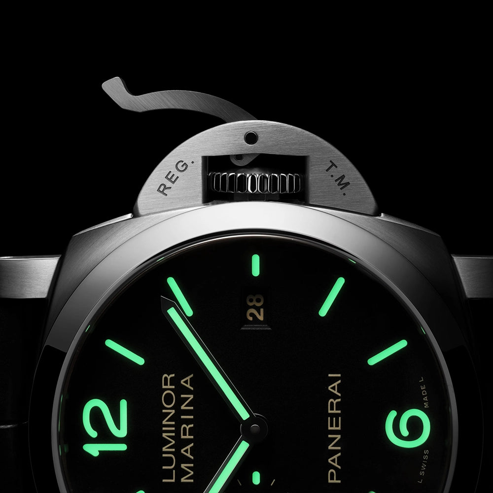 Panerai Luminor Marina Steel Black Dial 44mm Automatic Black Strap Watch - Berry's Jewellers