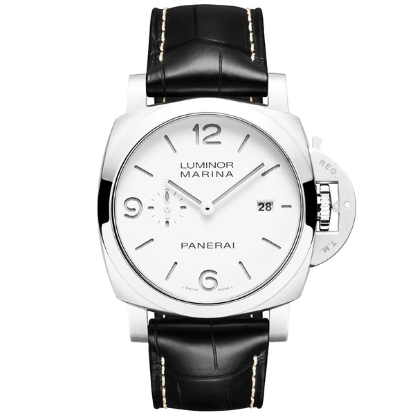 Panerai Luminor Marina Steel White Dial 44mm Automatic Black Strap Watch - Berry's Jewellers