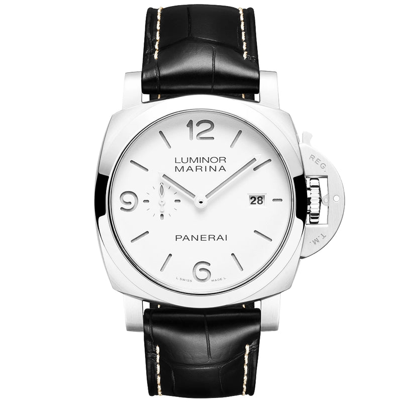 Panerai Luminor Marina Steel White Dial 44mm Automatic Black Strap Watch - Berry's Jewellers