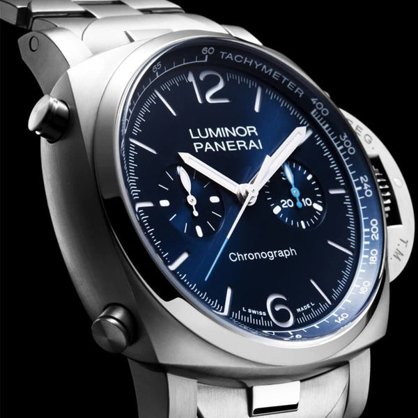 Panerai Luminor 44mm Blue Dial Automatic Chronograph Bracelet Watch - Berry's Jewellers