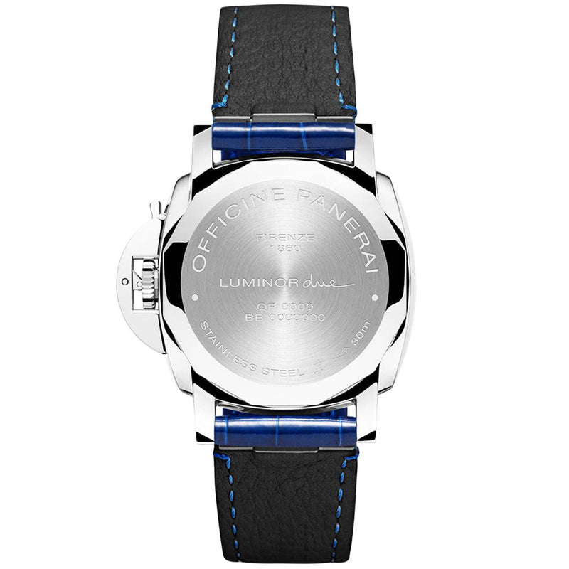 Panerai Luminor Due 38mm Blue/Rose Dial Automatic Leather Strap Watch - Berry's Jewellers