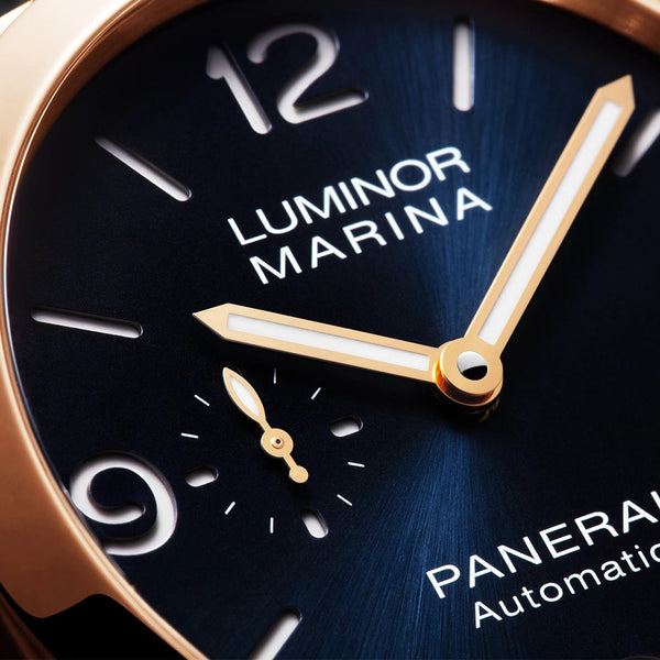 Panerai Luminor Goldtech 44mm Blue Dial Automatic Leather Strap Watch - Berry's Jewellers