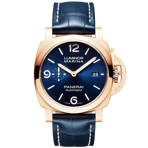Panerai Luminor Goldtech 44mm Blue Dial Automatic Leather Strap Watch - Berry's Jewellers