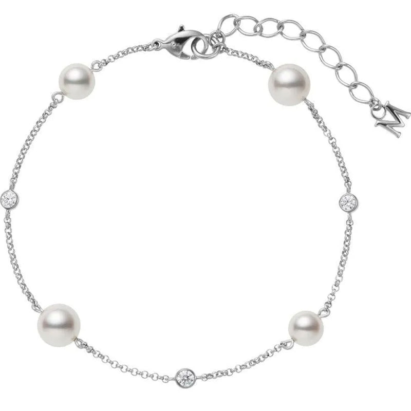 Mikimoto 18ct White Gold Pearl And Diamond Chain Bracelet - Berry's Jewellers