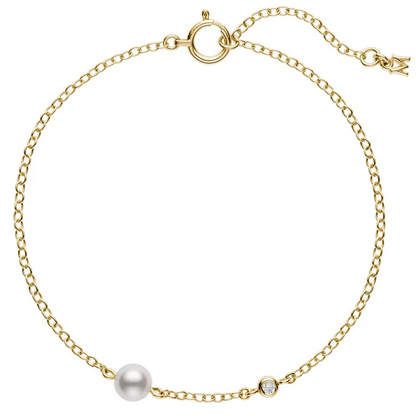 Mikimoto 18ct Yellow Gold Pearl And Diamond Bracelet - Berry's Jewellers