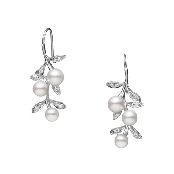 Mikimoto Olive 18ct White Gold Pearl & Diamond Earrings - Berry's Jewellers