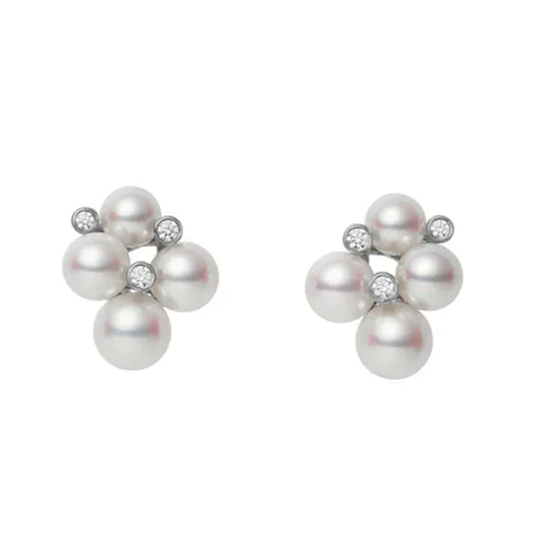Mikimoto 18ct White Gold Bubble Pearl & Diamond Earrings - Berry's Jewellers