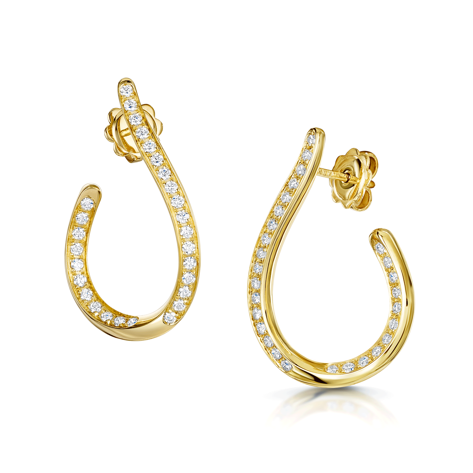 18ct Yellow Gold Diamond Pave Set Twisted Hoop Earrings