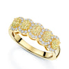 18ct Yellow Gold Oval Cut Yellow Diamond Five Stone Eternity Ring With Diamond Halo Surround