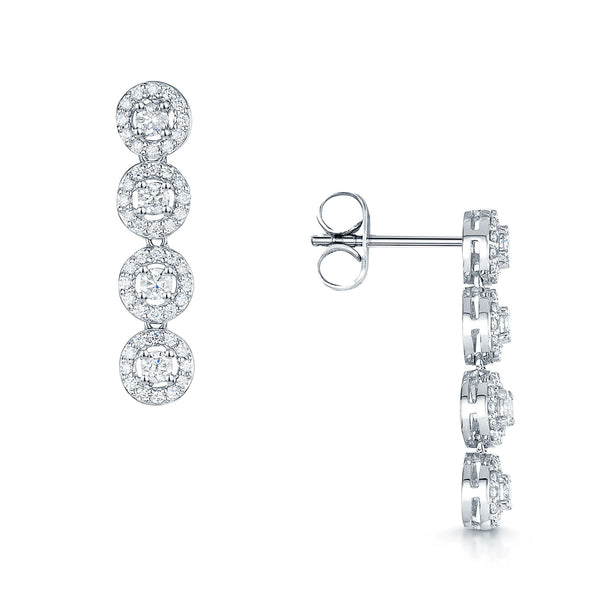 Berry's Jewellers Platinum Round Brilliant Cut Diamond Halo Drop Earrings - Berry's Jewellers