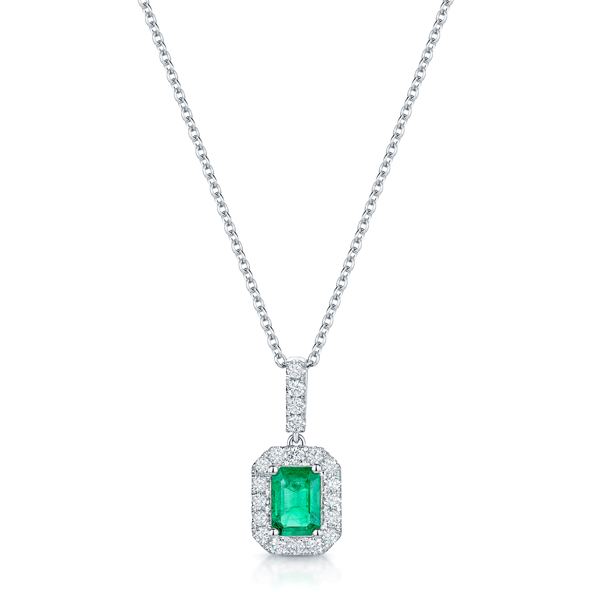 Platinum Emerald And Diamond Halo Pendant