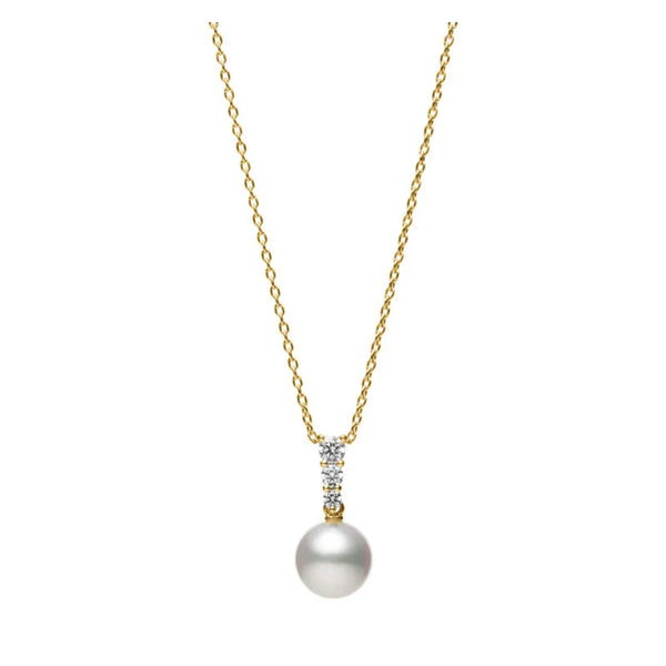 Mikimoto Morning Dew 18ct Yellow Gold Pearl And Diamond Drop Pendant - Berry's Jewellers