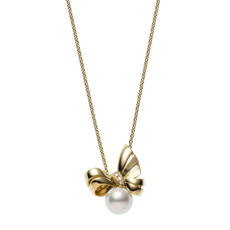 Mikimoto Jeux De Rubans 18ct Yellow Gold Pearl And Diamond Pendant - Berry's Jewellers