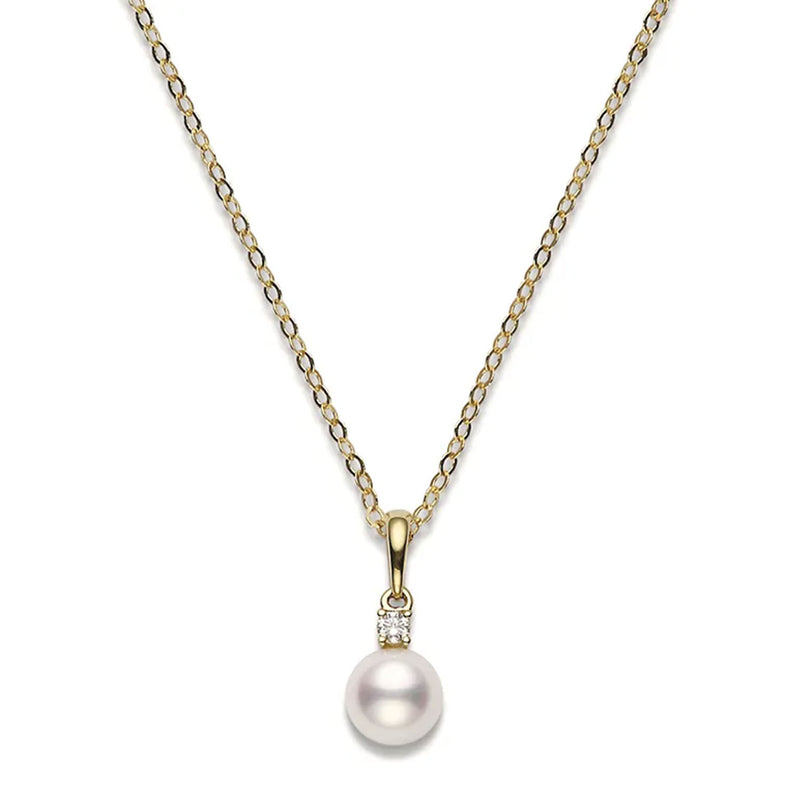 Mikimoto 18ct Yellow Gold 6-6.5mm A+ Pearl & Diamond Pendant - Berry's Jewellers