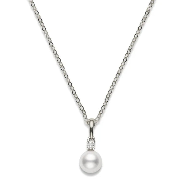 Mikimoto 18ct White Gold AA Grade Akoya Cultured Pearl & Diamond Pendant - Berry's Jewellers