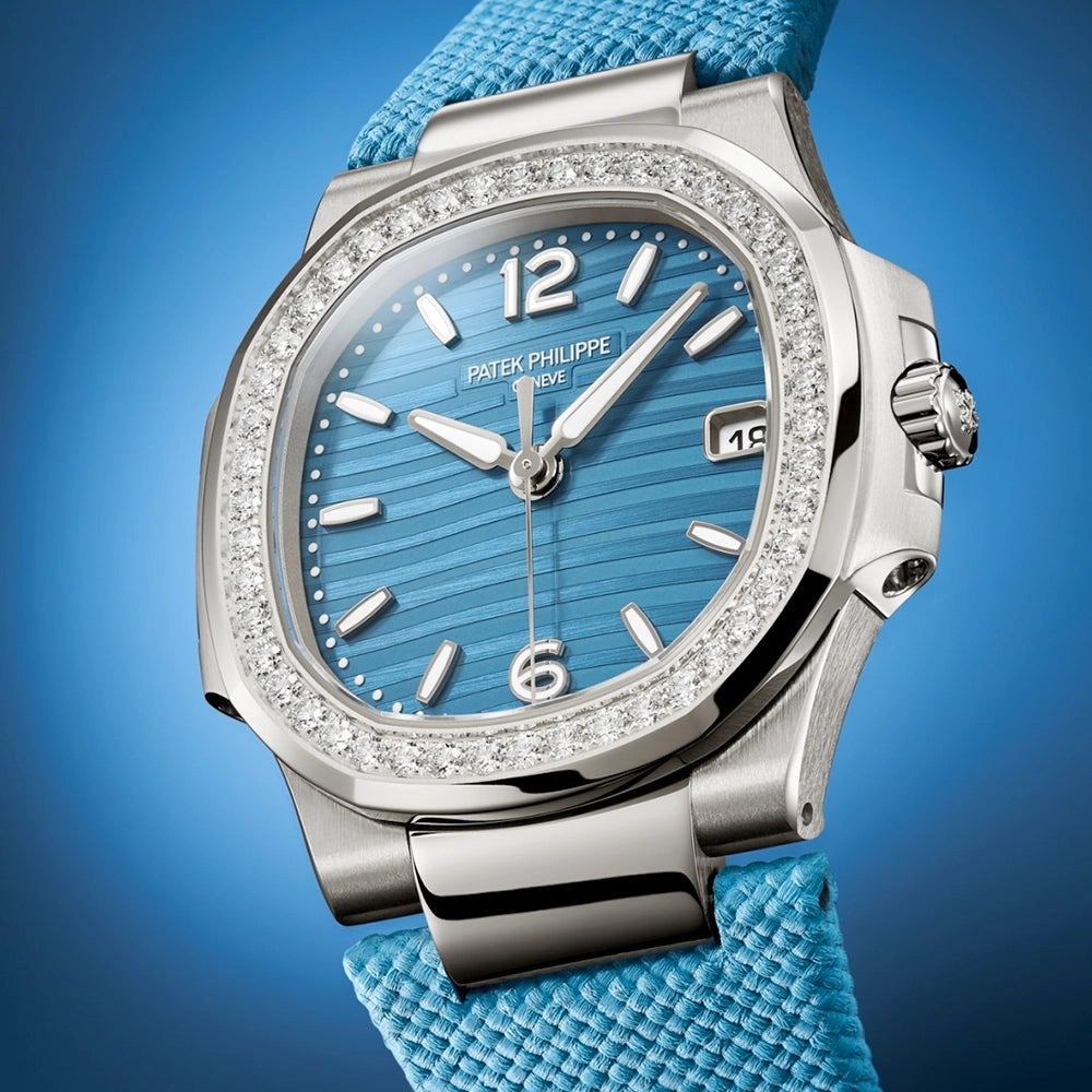 Nautilus 32mm 18ct White Gold Blue Dial Diamond Set Strap Watch