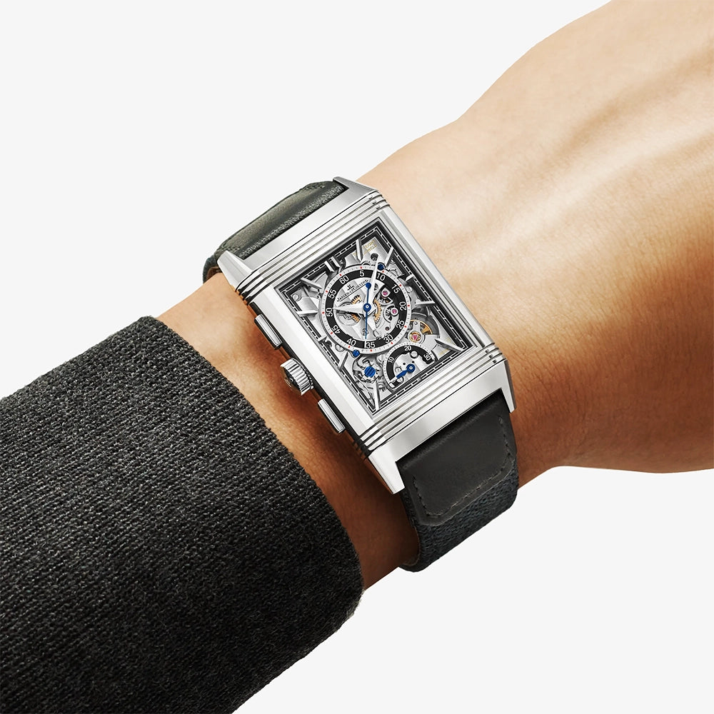Reverso Tribute Chronograph Mens Blue Dial Strap Watch