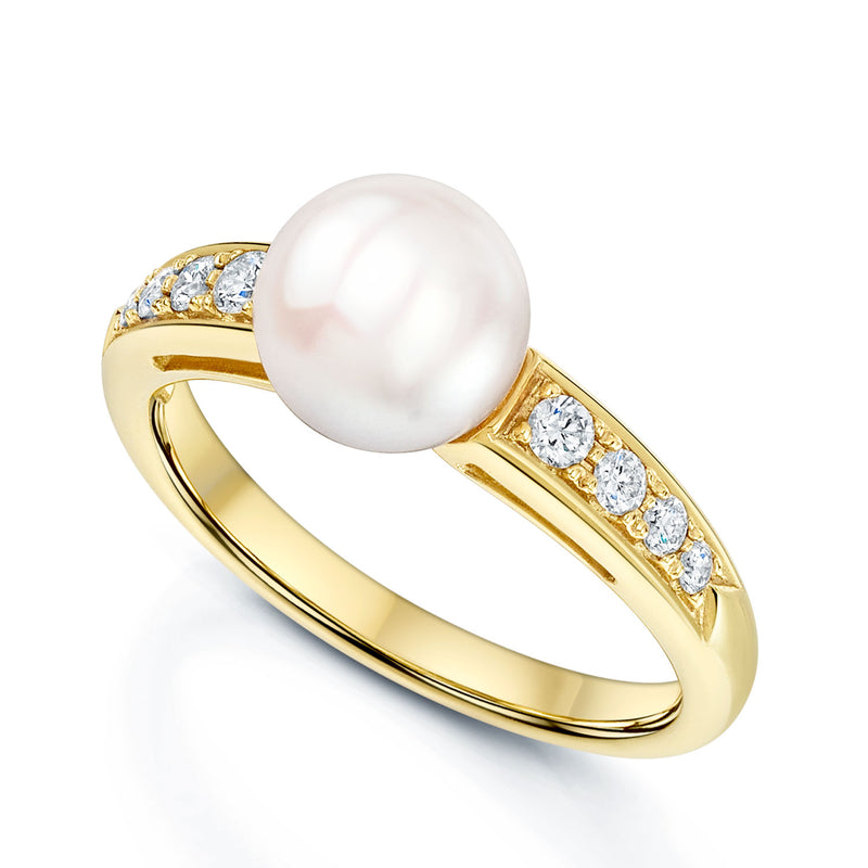 Mikimoto 18ct Yellow Gold Pearl And Diamond Ring - Berry's Jewellers