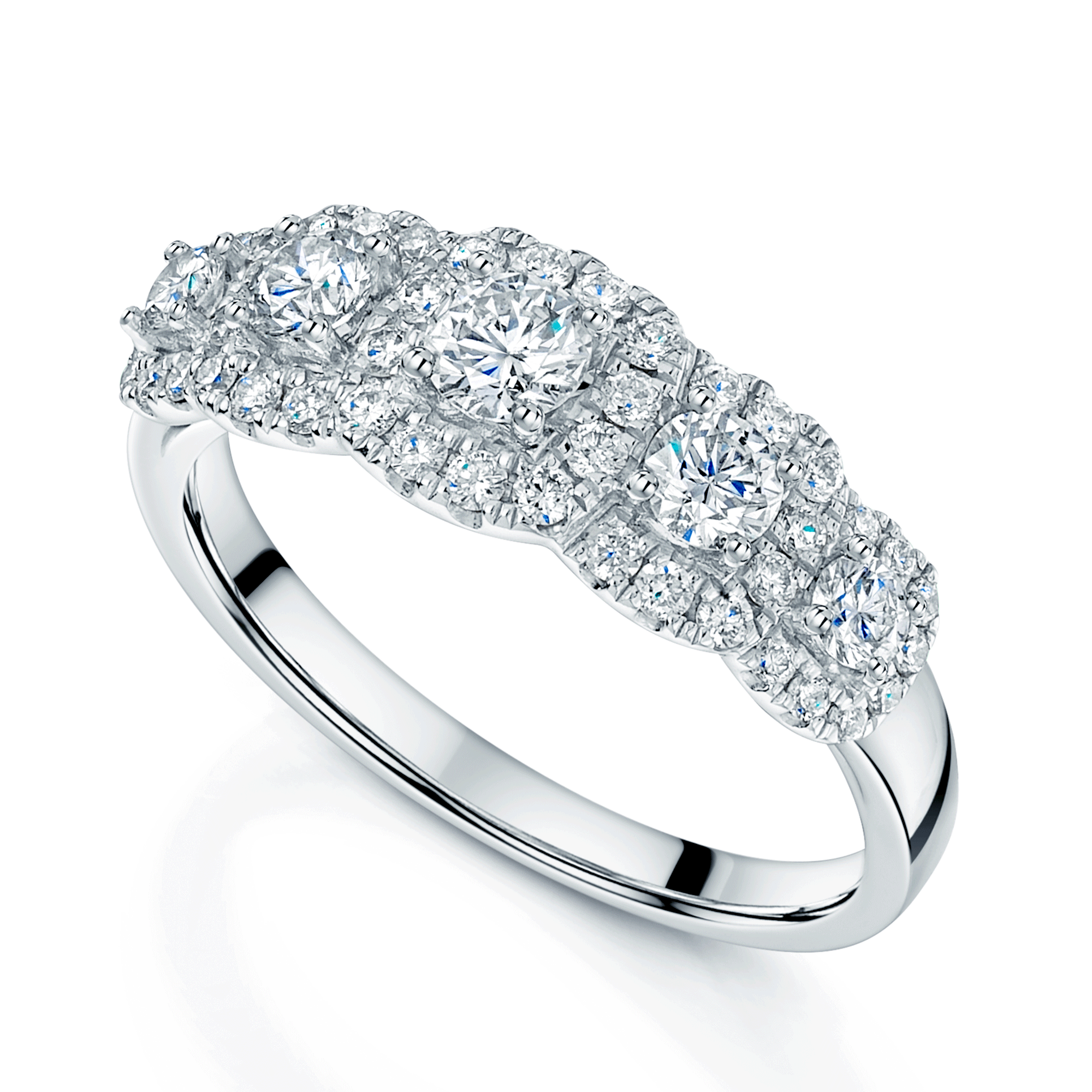 Platinum Five Stone Round Brilliant Cut Diamond Halo Ring