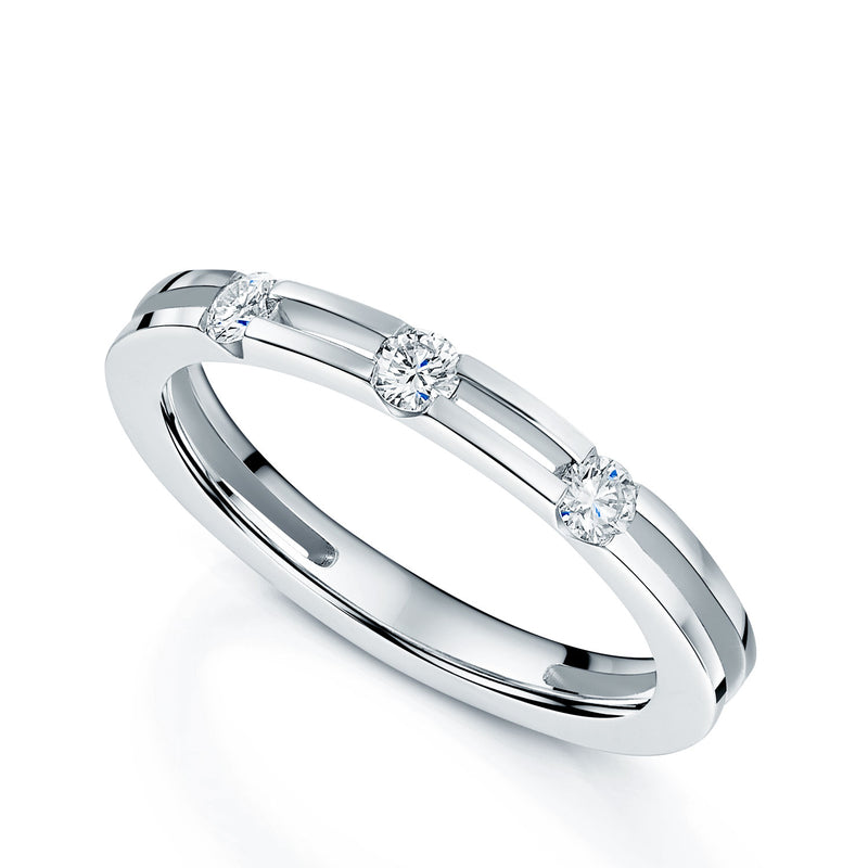 Berry's 18ct White Gold Round Diamond Cut Three Stone Ring With Split Shoulders - Berry's Jewellers