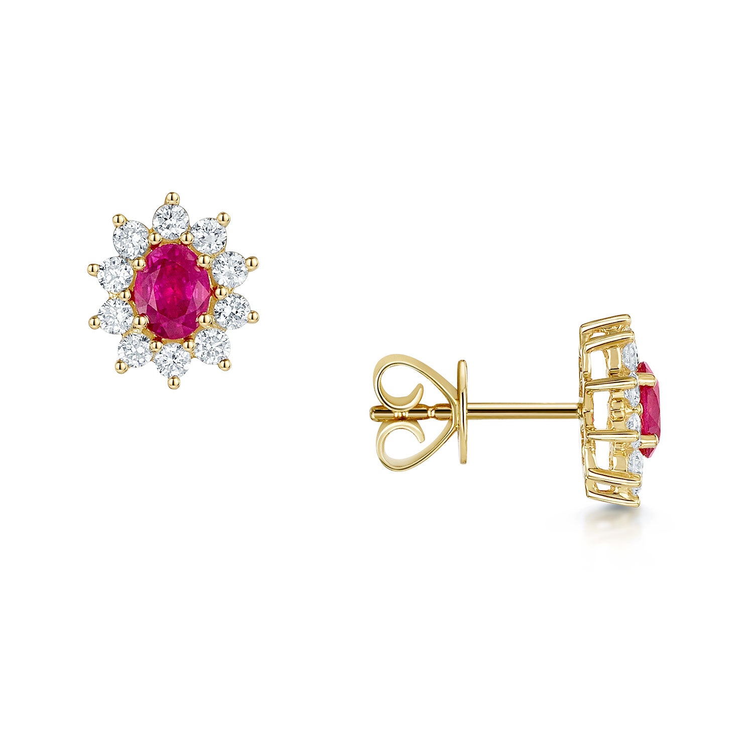 Berry's 18ct Yellow Gold Oval Ruby And Diamond Cluster Earrings - Berry's Jewellers