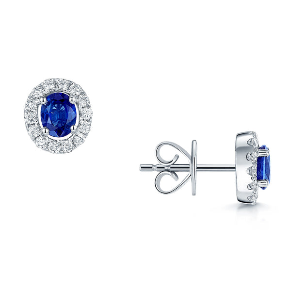 Berry's 18ct White Gold Oval Shaped Sapphire and Diamond Halo Earrings - Berry's Jewellers