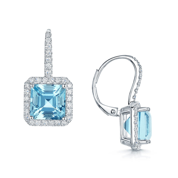 Berry's 18ct White Gold Aquamarine And Diamond Halo Drop Earrings - Berry's Jewellers